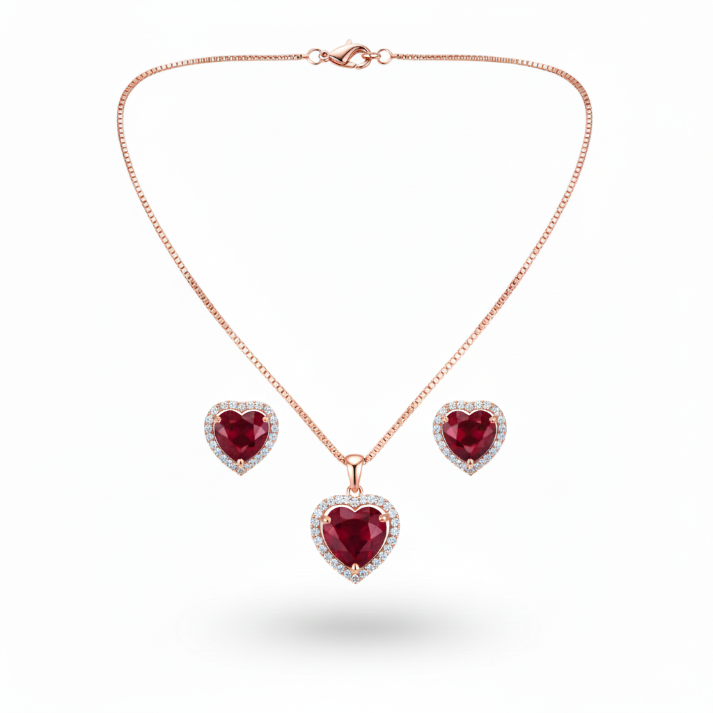 Heart Halo Emerald Pendant Set