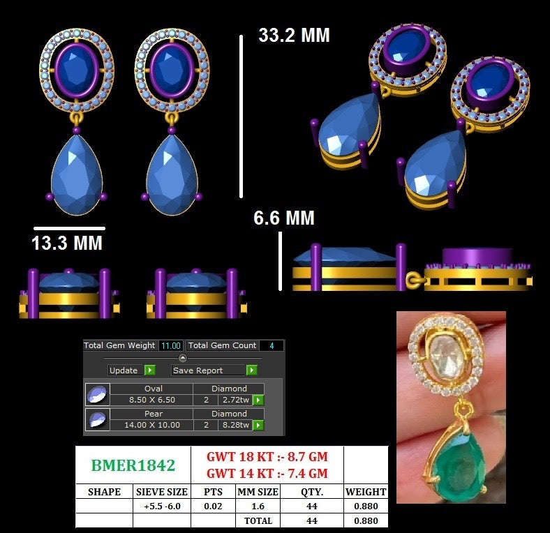 Polki Emerald Earrings with Doublet