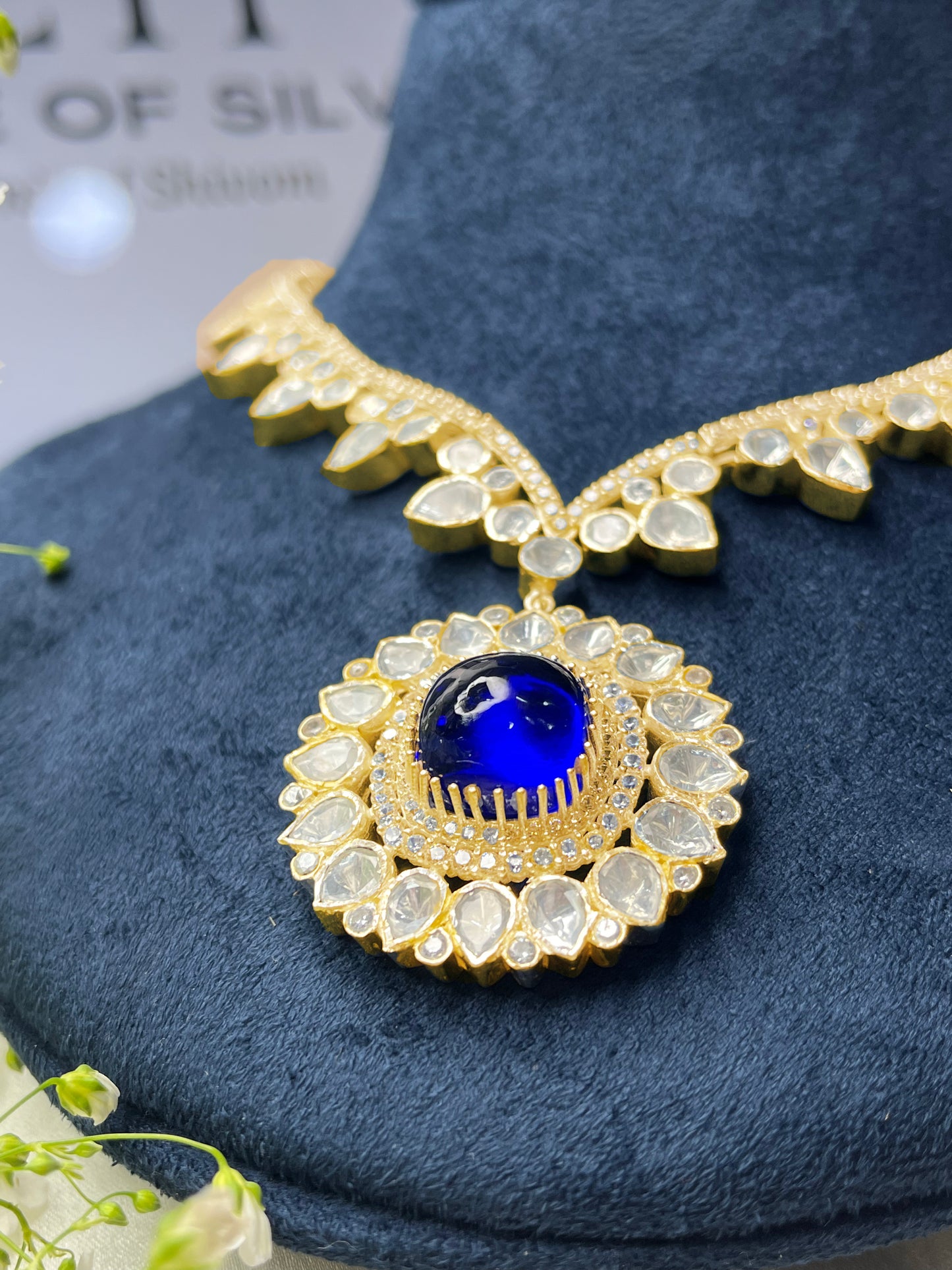 Blue Cabochon Kundan Polki Set