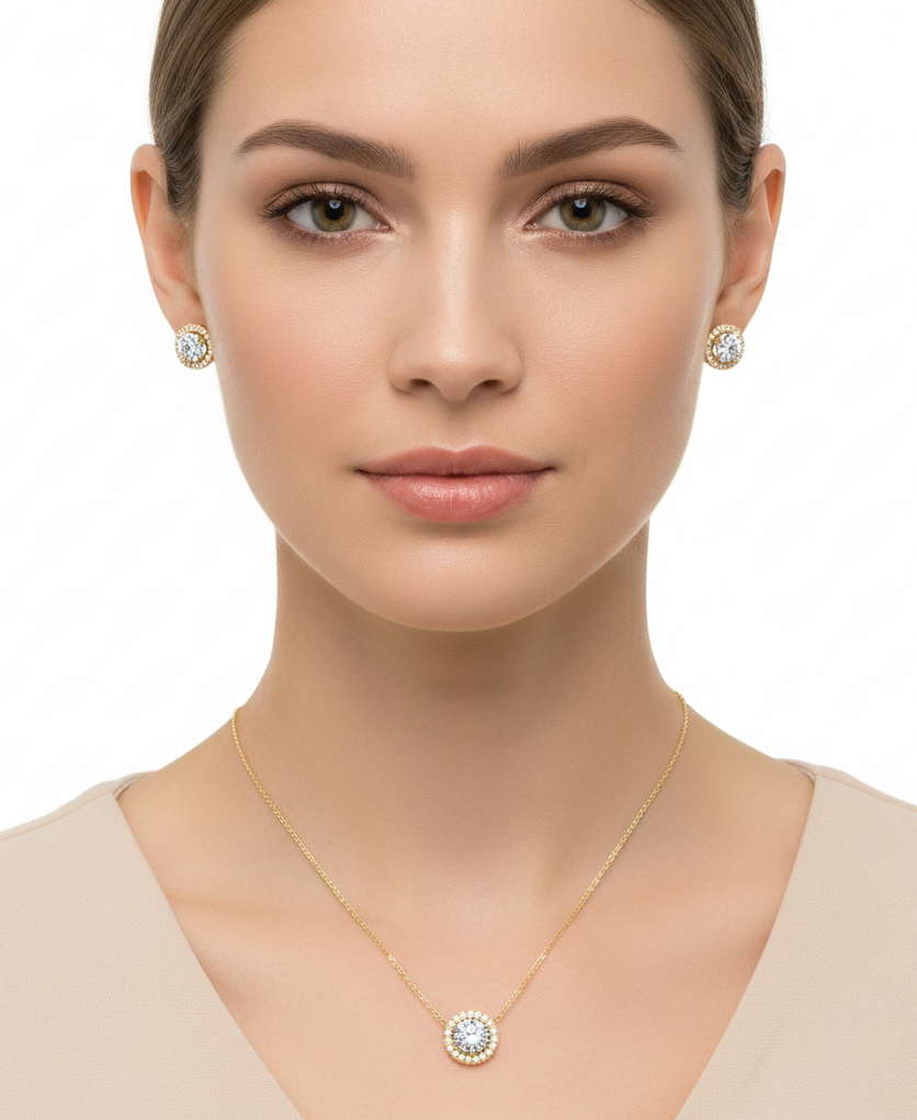 Solitaire Halo Pendant Set