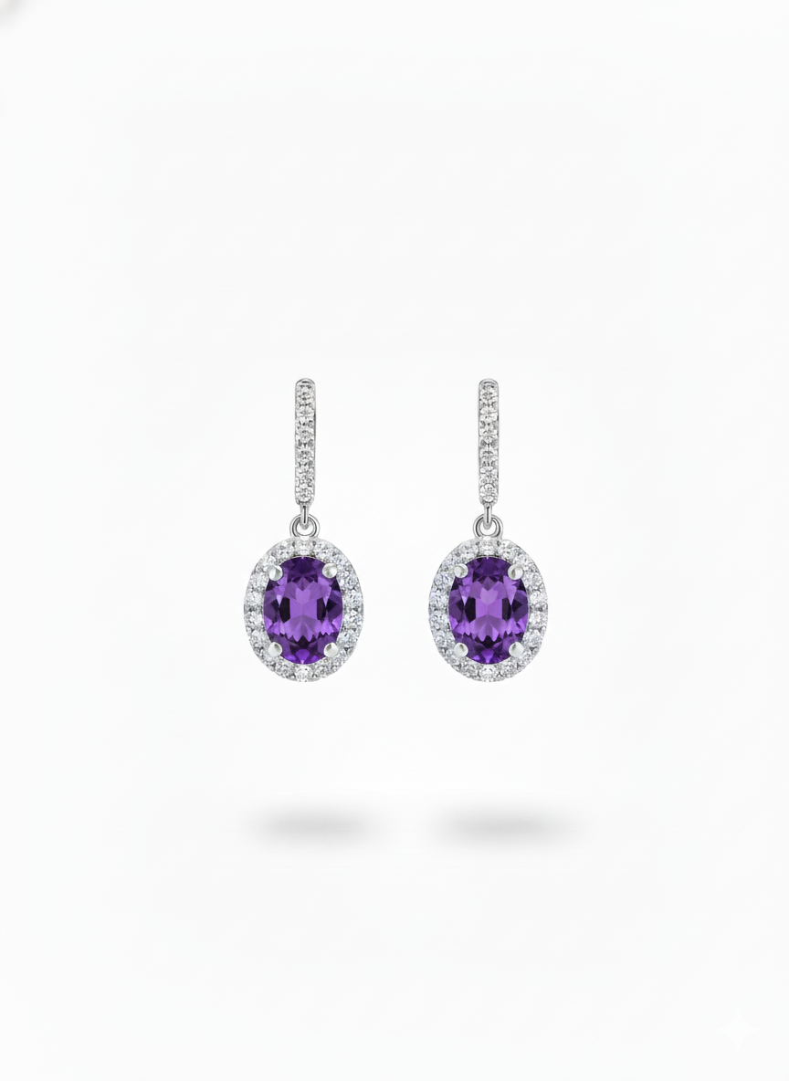 Oval Halo Drop Earrings