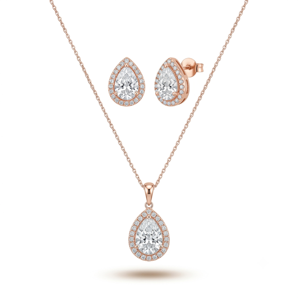 Pear Halo Pendant Set
