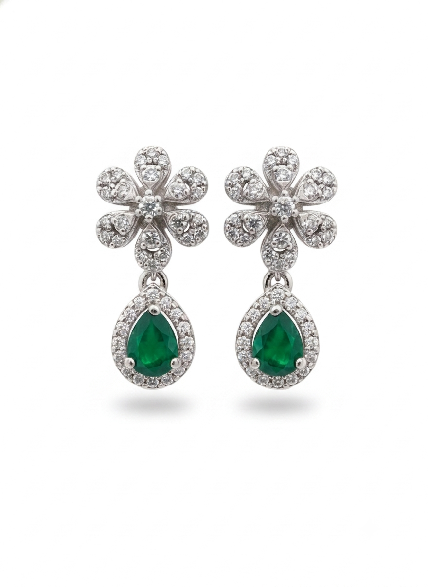 Floral earrings with Emerald Drop