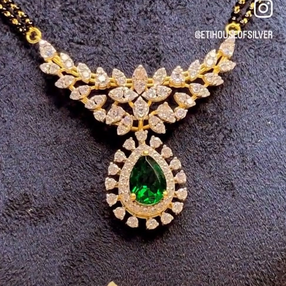Pear Emerald Mangalsutra – ETIhouseofsilver - Main Image