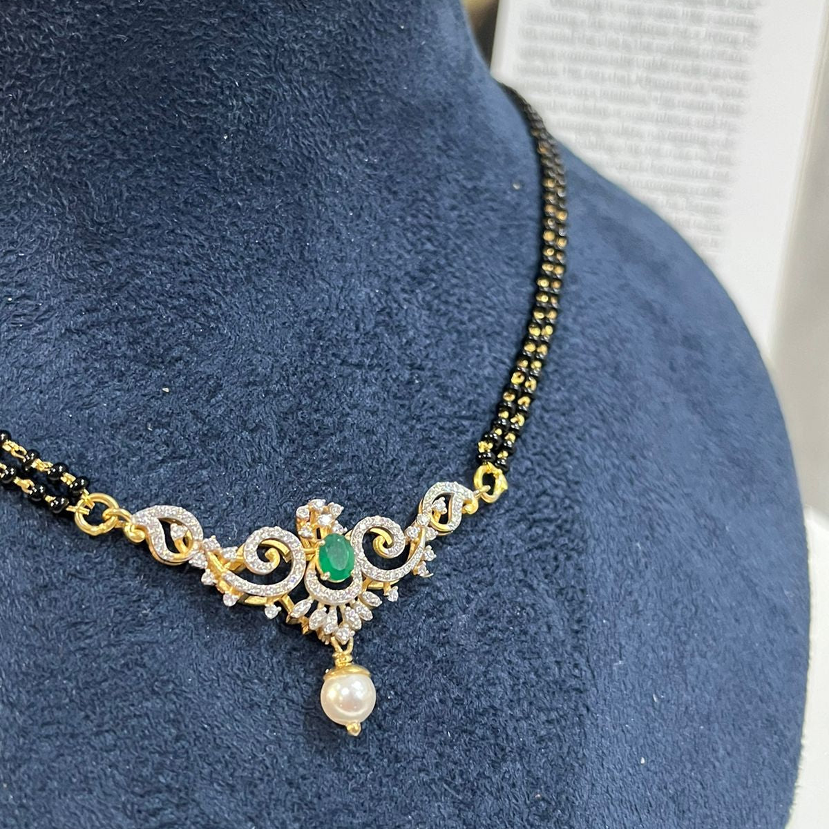 Harshita's Emerald Pearl Mangalsutra – ETIhouseofsilver