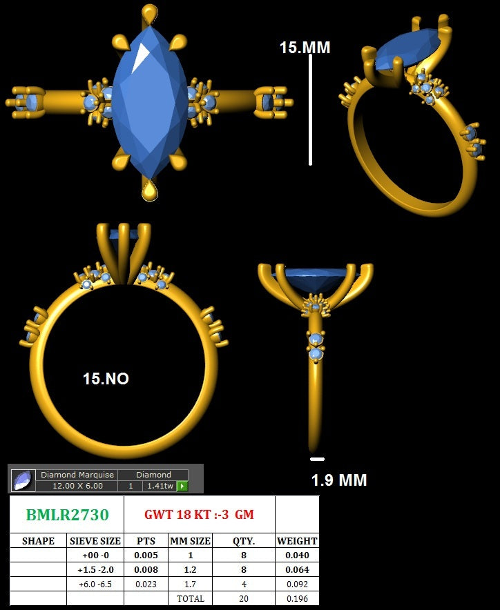Marquise Diamond Ring with Marquise Moissanite
