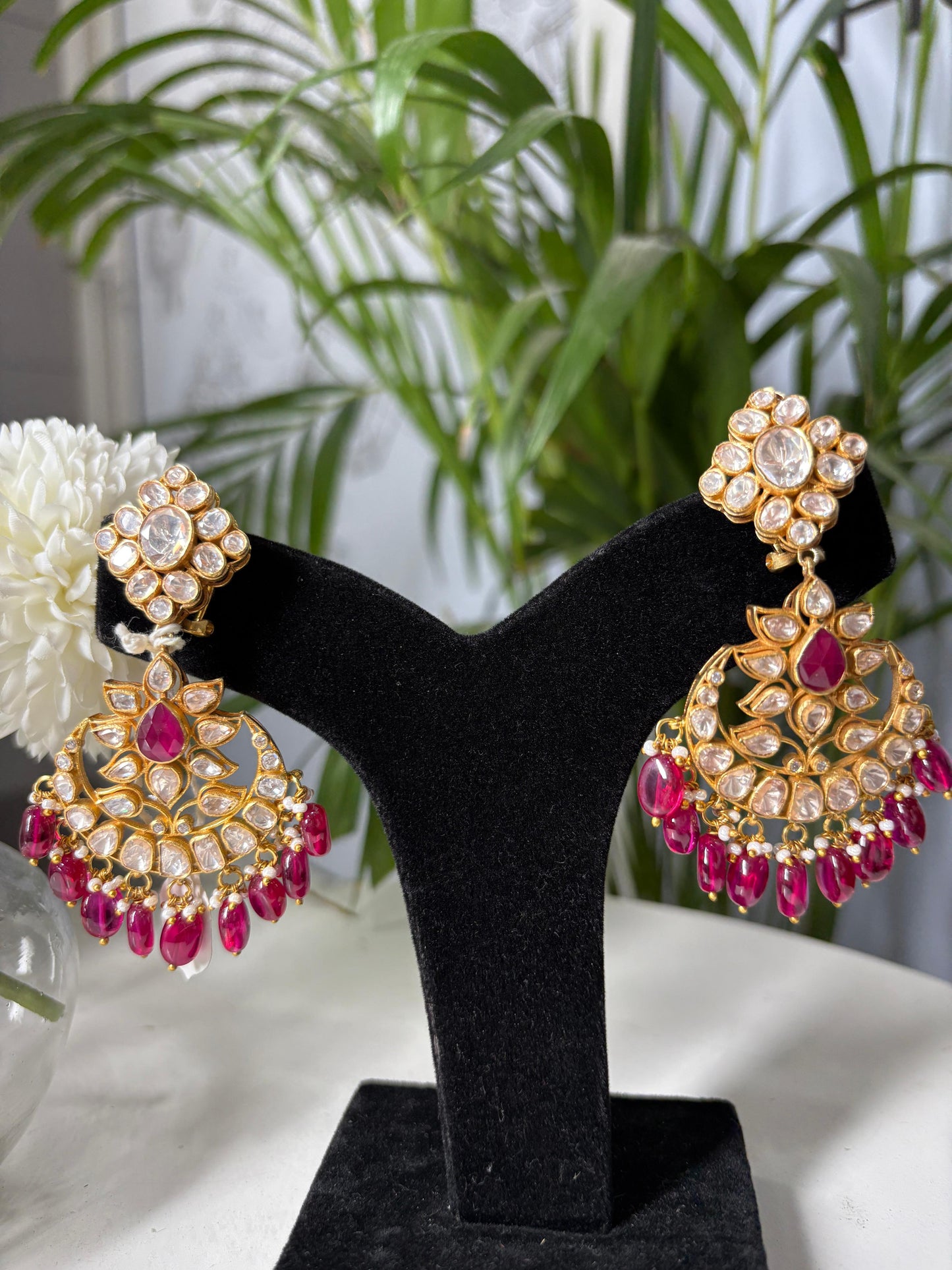 Moissanite Polki Ruby Danglers