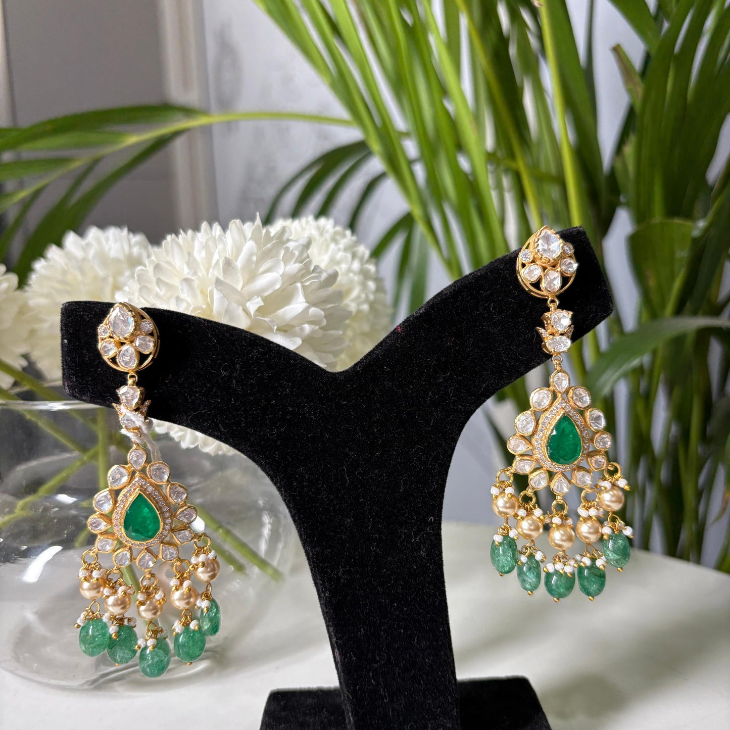 Moissanite Emerald Dangler Earrings