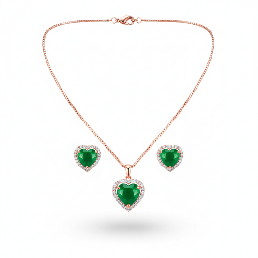 Heart Halo Emerald Pendant Set