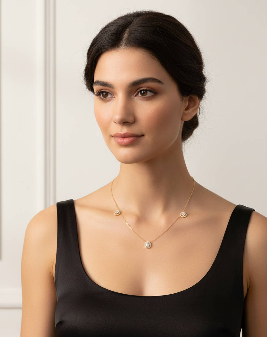 Oval Halo Trio Necklace