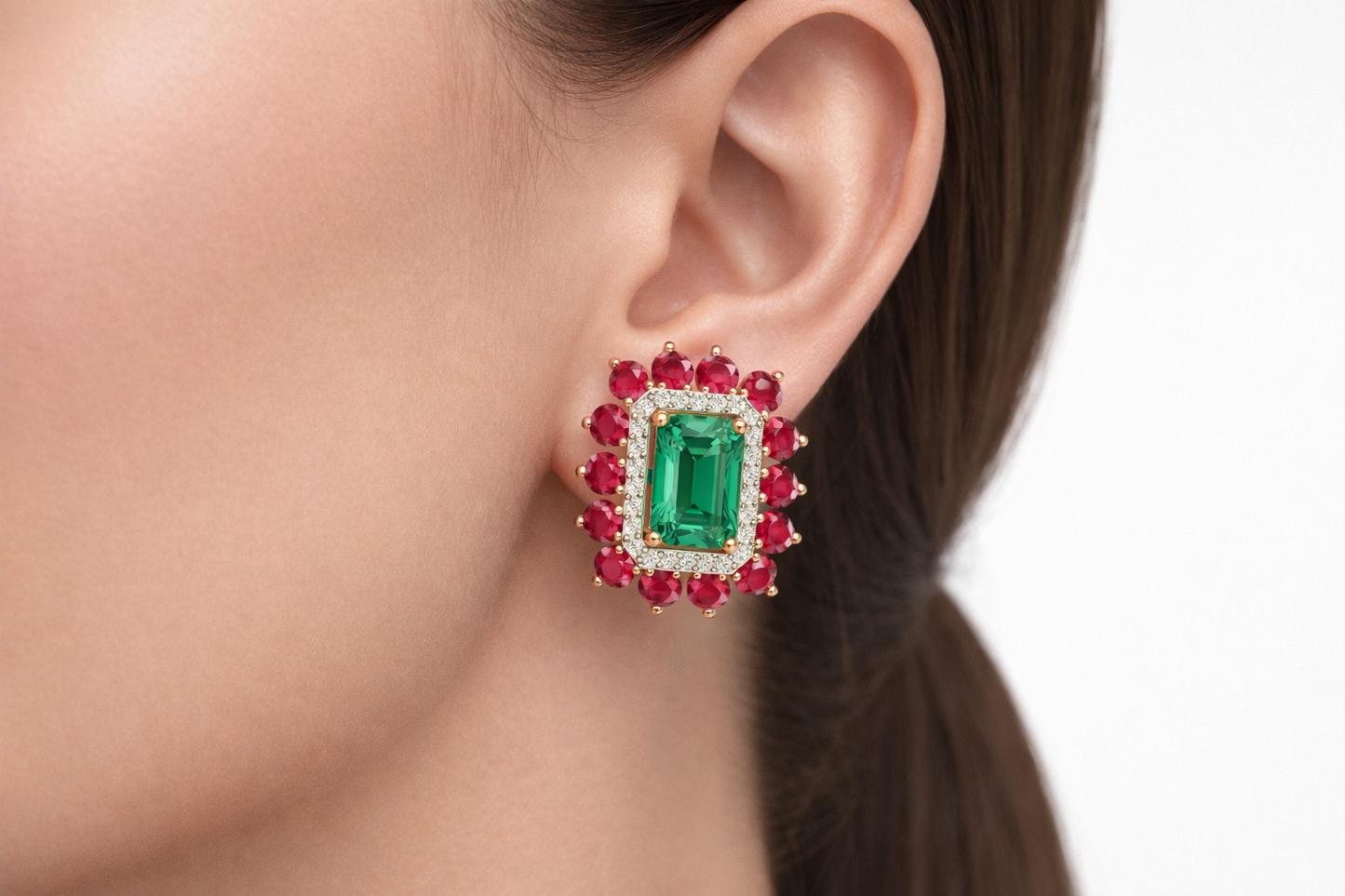 Ruby Emerald Earrings