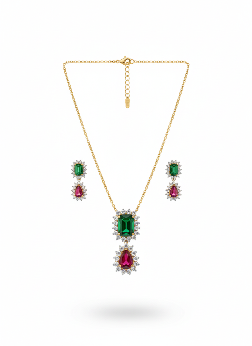 Emerald and Ruby Detachable Pendant Set