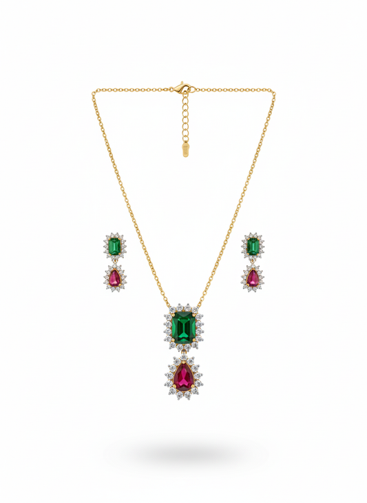 Emerald and Ruby Detachable Pendant Set