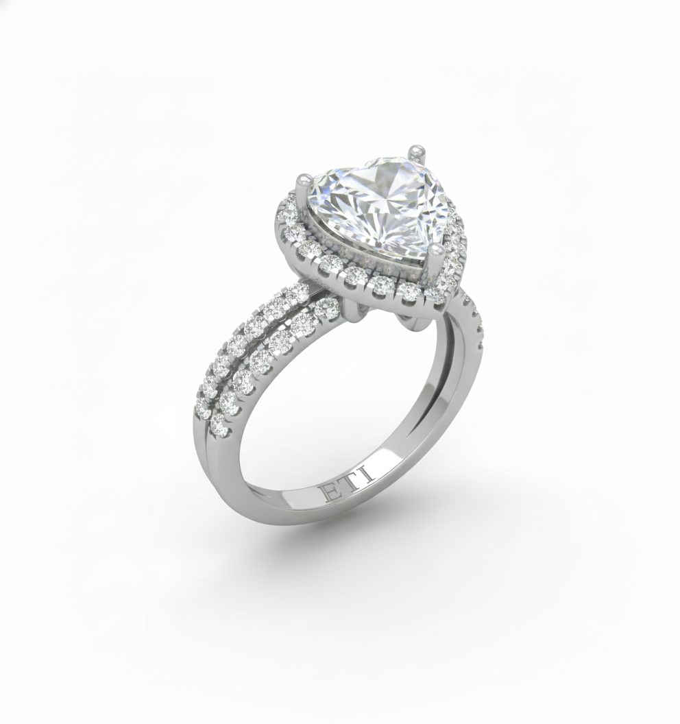 Heart Diamond Ring With Twin Bands