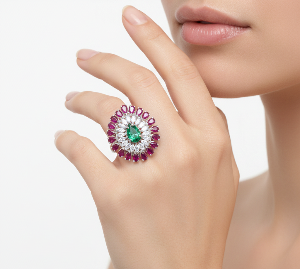 The Emerald & Ruby Cocktail Statement Ring