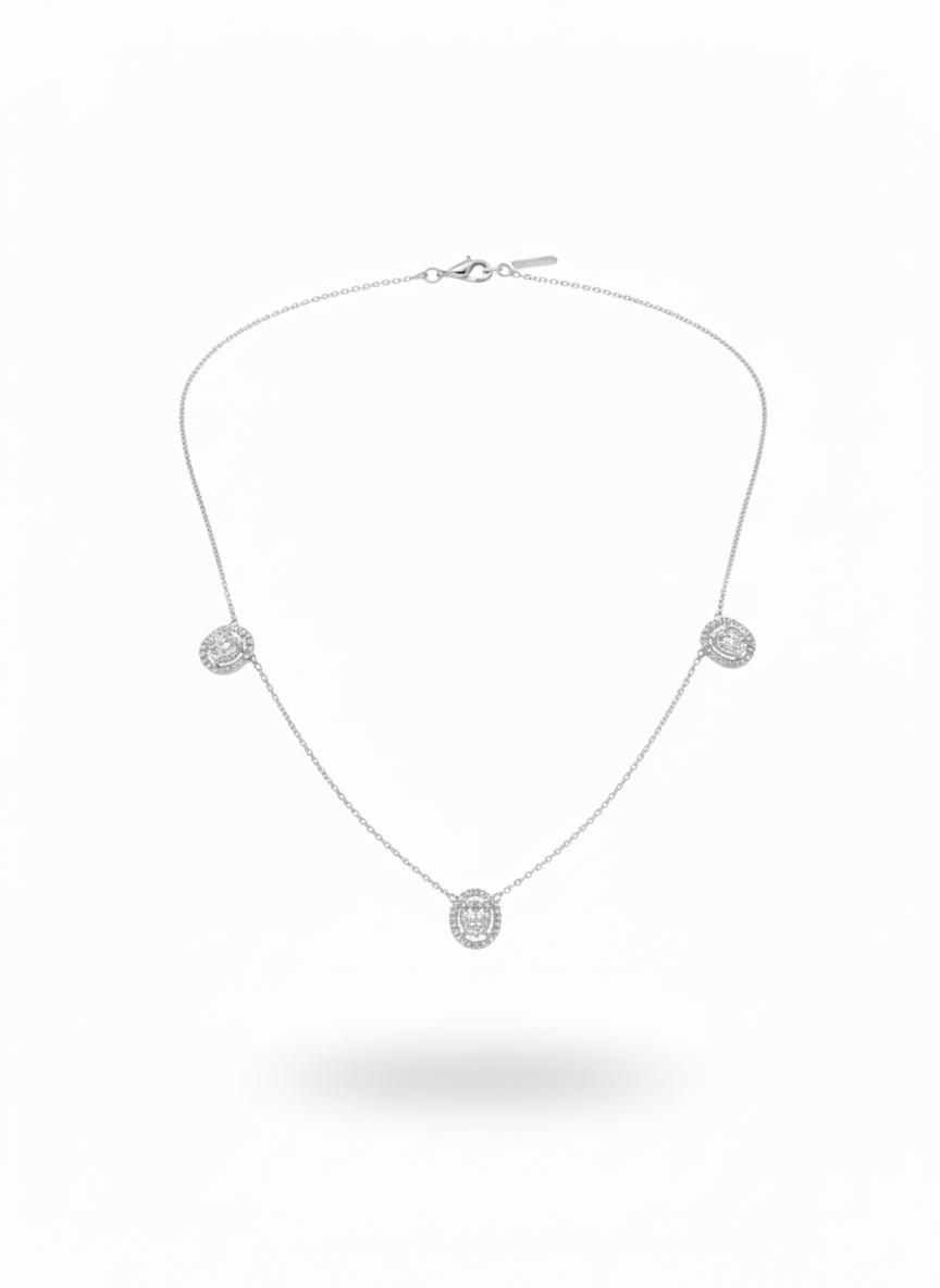 Oval Halo Trio Necklace