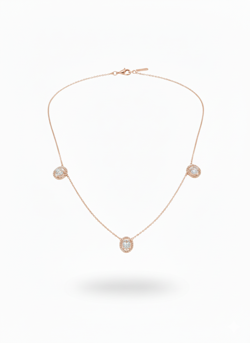 Oval Halo Trio Necklace