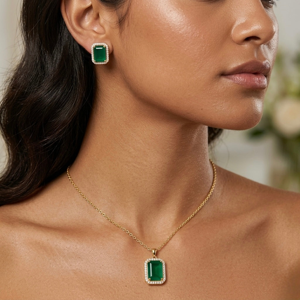 Gemstone Halo Pendant Set