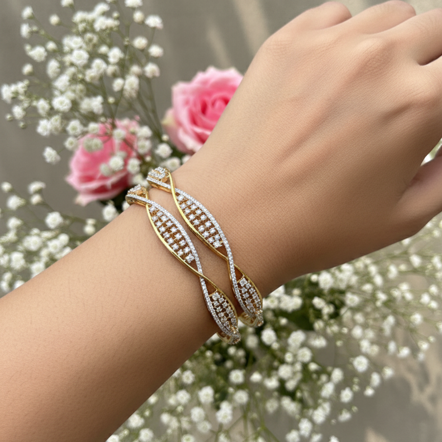 Wave Cut Diamond Bangles