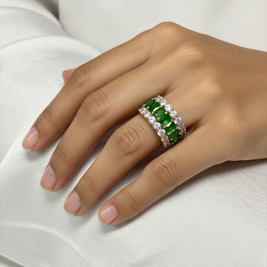 Emerald and Diamond Statement Ring