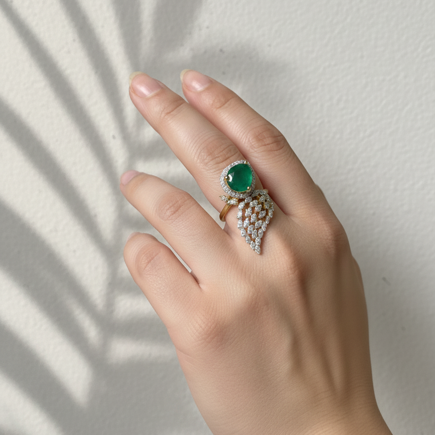 Emerald Feather Ring