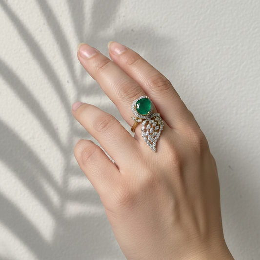 Emerald Feather Ring