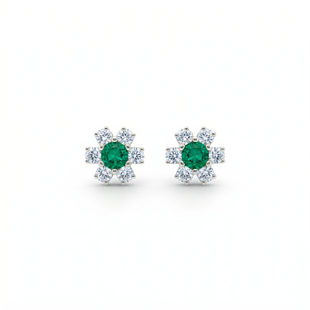 Emerald Flower Studs