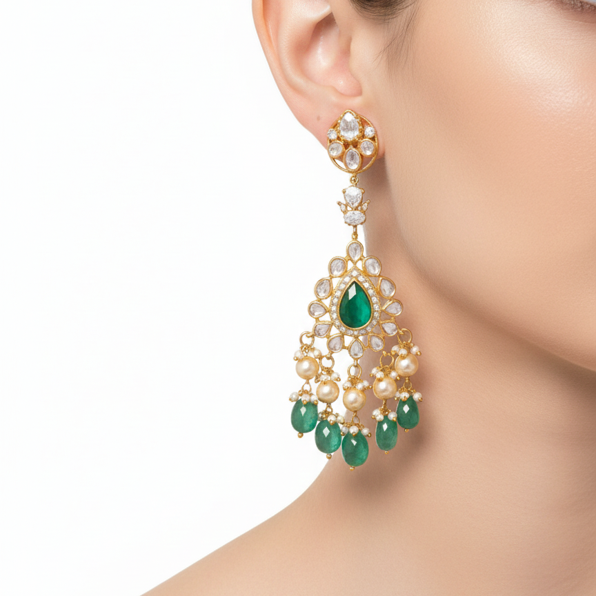 Moissanite Emerald Dangler Earrings