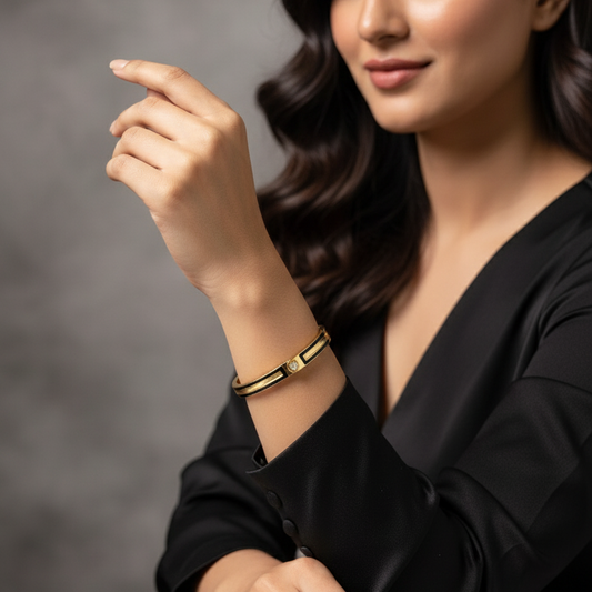 Diamond  Black Enamel Bangle (Openable)