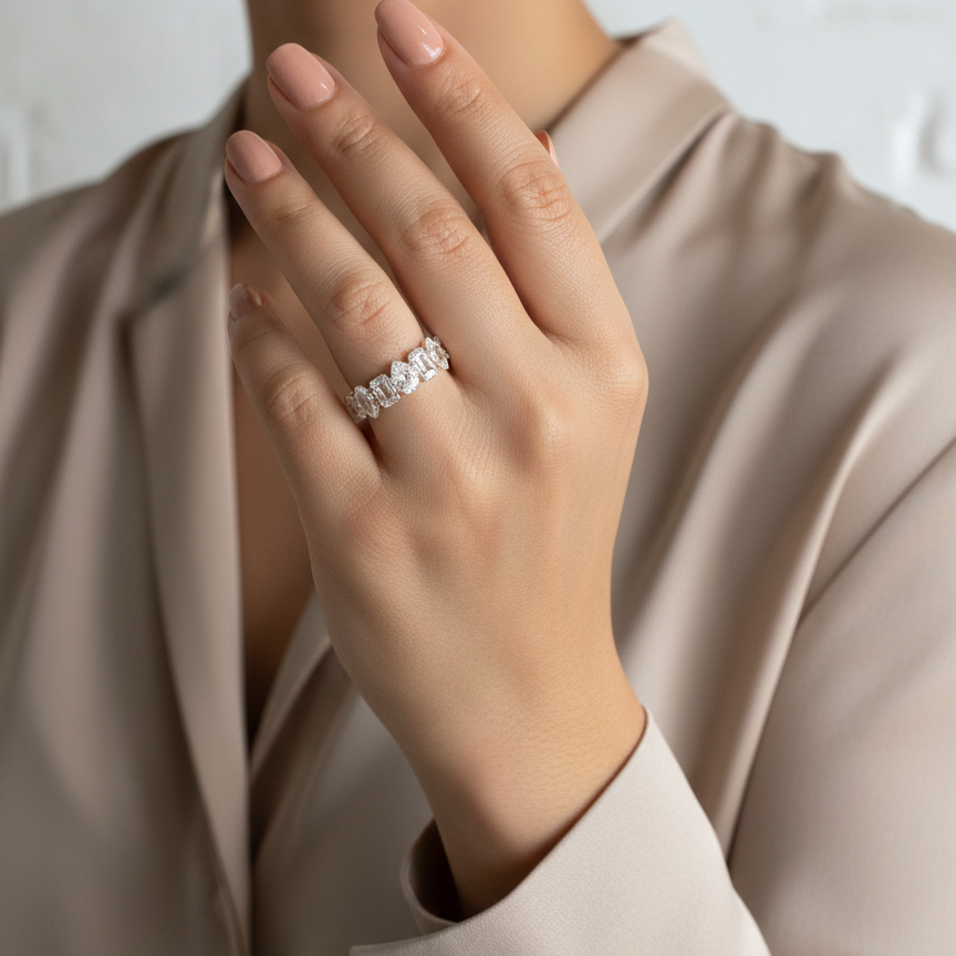 Pear Emerald Half Eternity Band