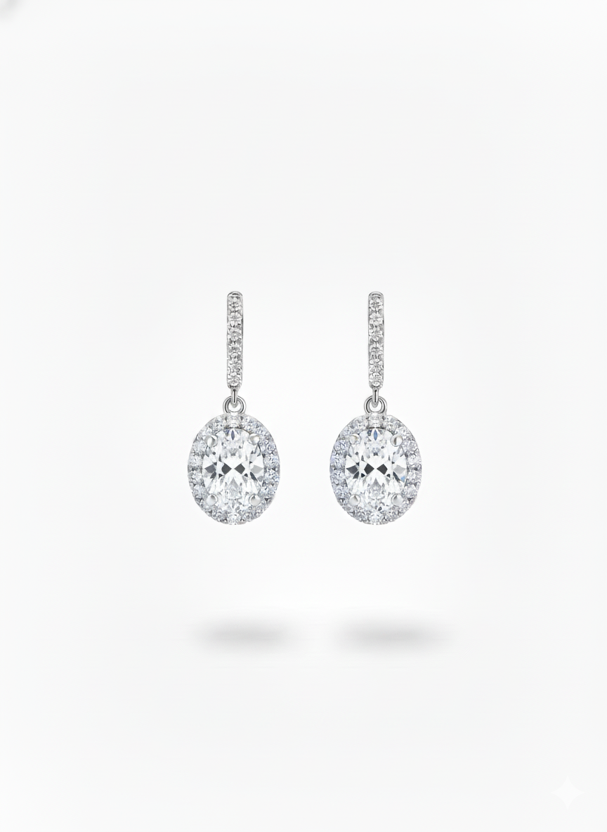Oval Halo Drop Earrings