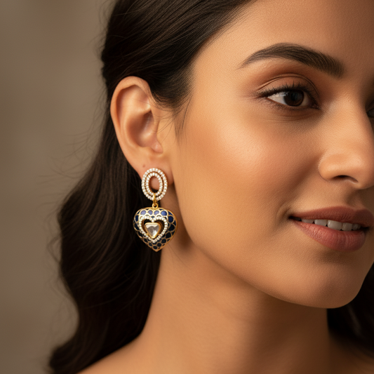 Enamel Polki Heart Earrings