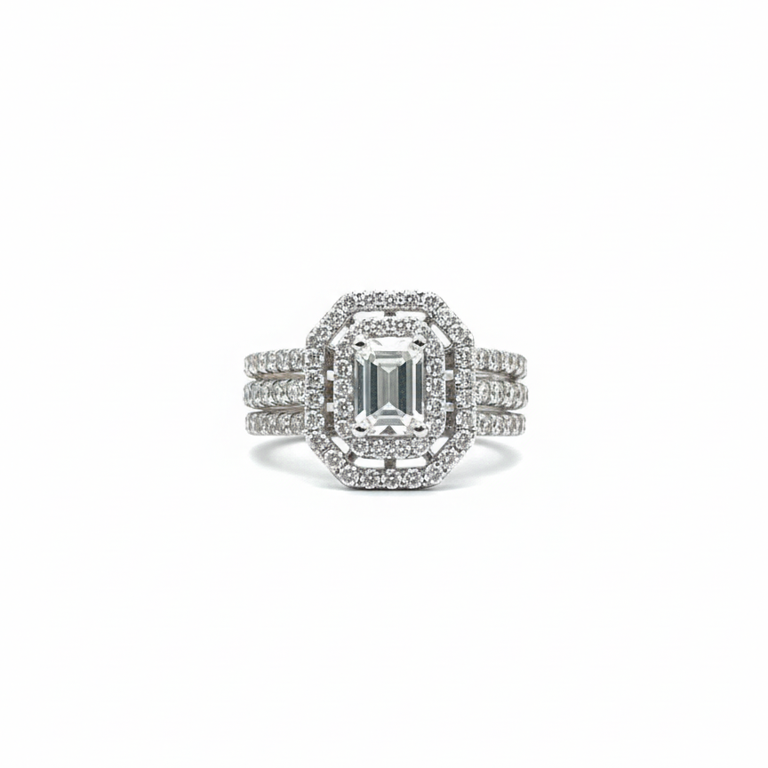 Double Halo Emerald  ring