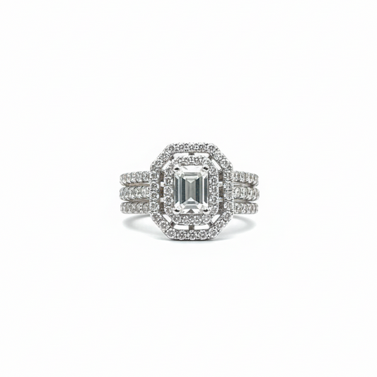 Double Halo Emerald  ring
