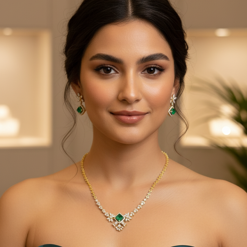 Emerald Diamond Necklace Set