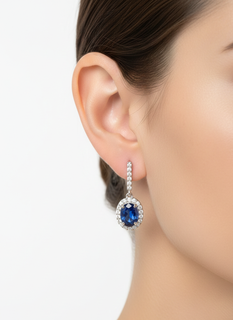 Oval Halo Drop Earrings