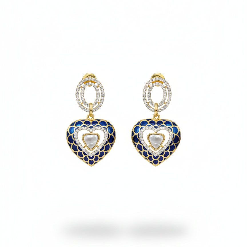 Enamel Polki Heart Earrings
