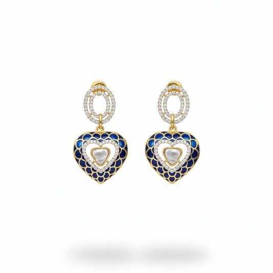 Enamel Polki Heart Earrings