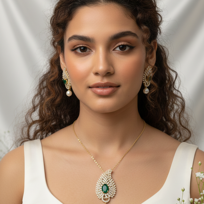 Emerald Pendant Set