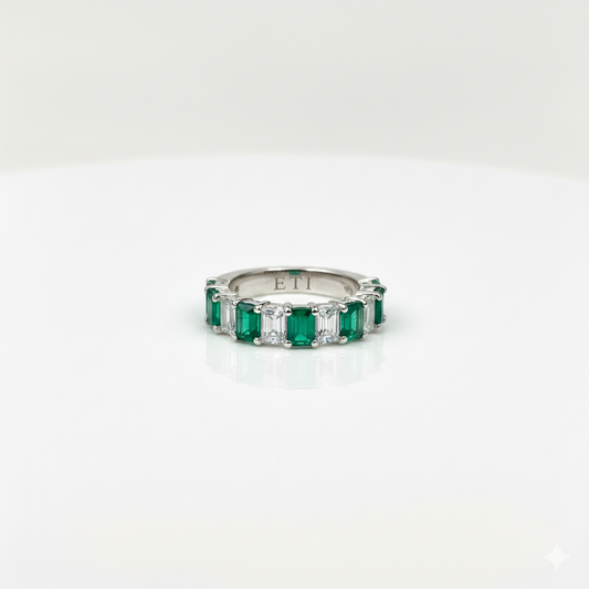 Emerald Diamond Half Eternity Ring