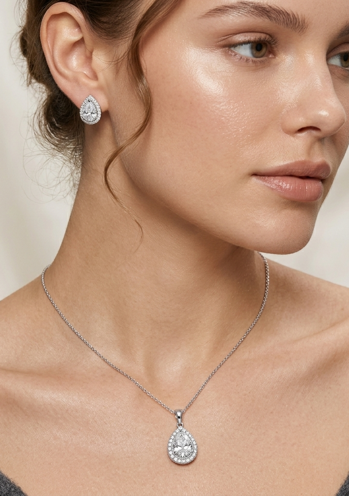 Pear Halo Pendant Set