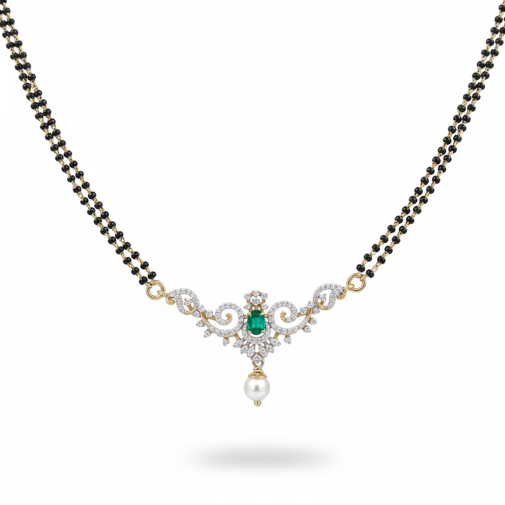 Harshita’s Emerald Pearl Mangalsutra