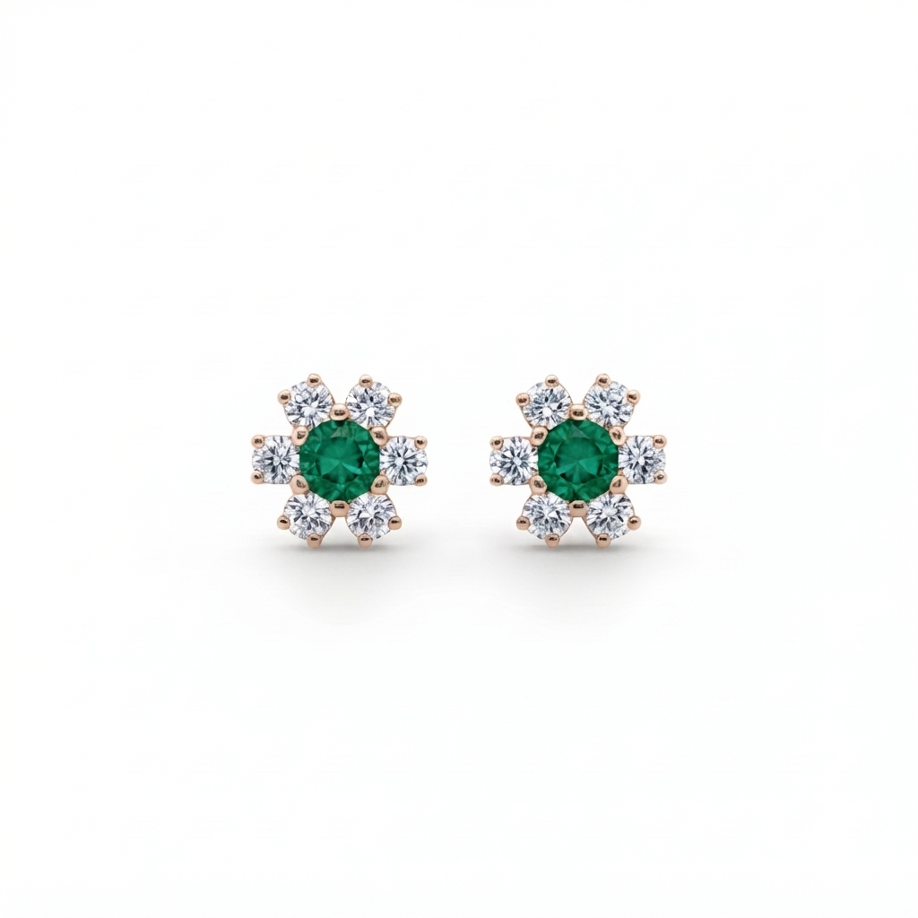 Emerald Flower Studs