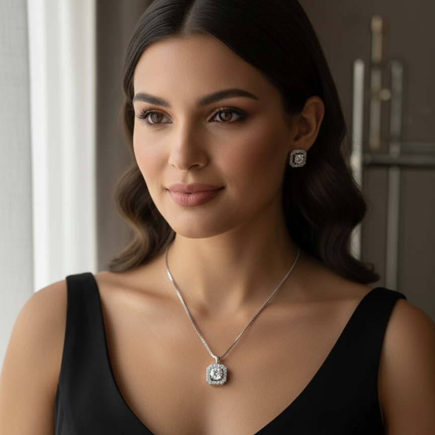 Halo Octagon Pendant set