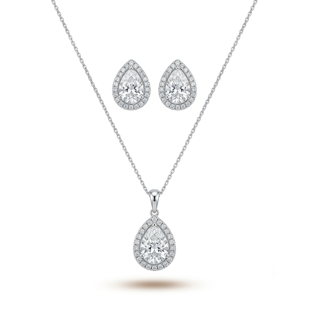 Pear Halo Pendant Set