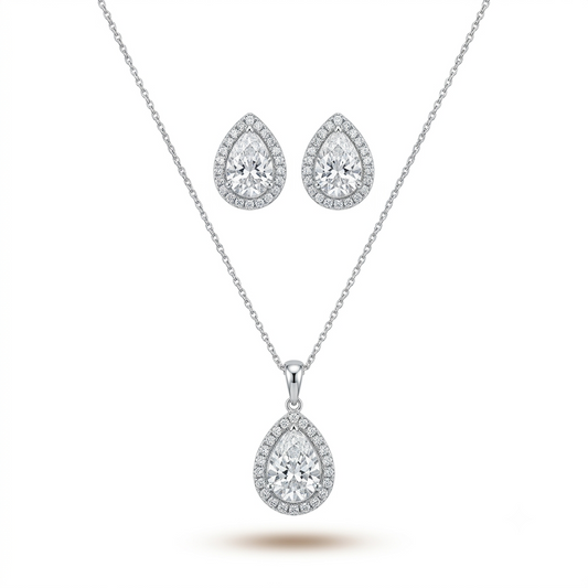 Pear Halo Pendant Set