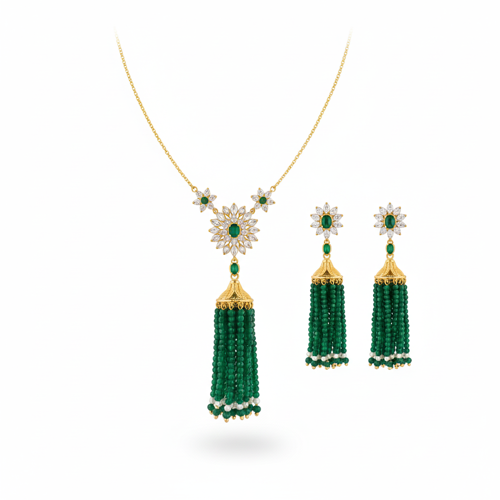 Luxurious Emerald Pendant Set