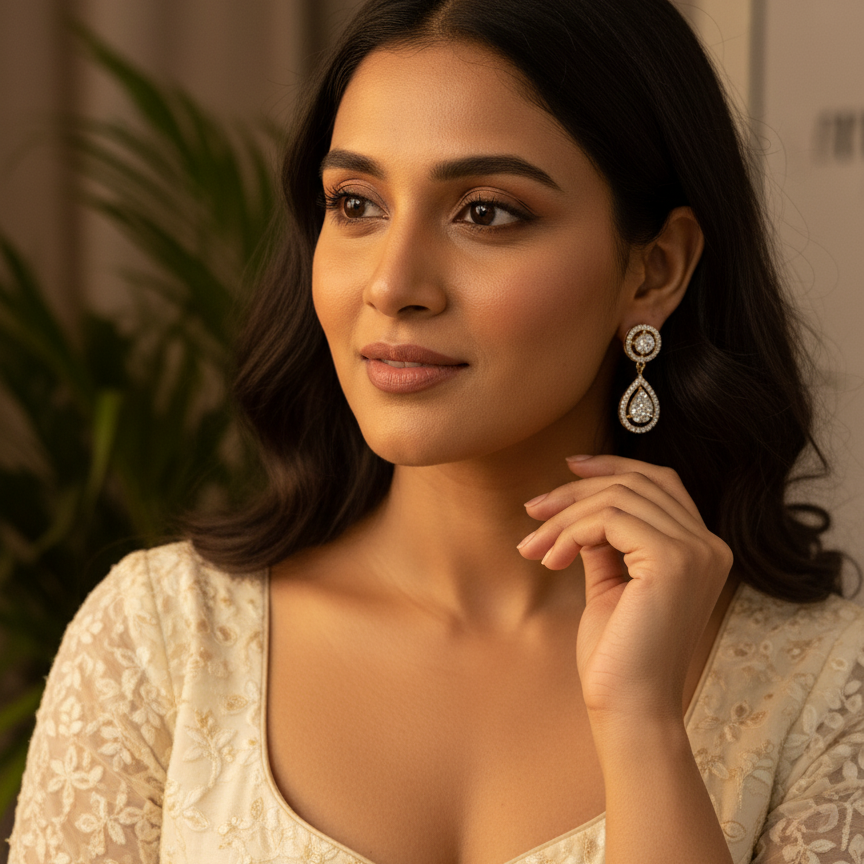 Diamond Pear Dangling Earrings