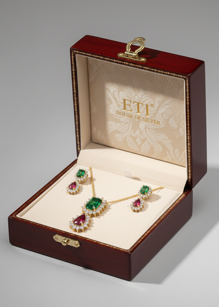 Emerald and Ruby Detachable Pendant Set