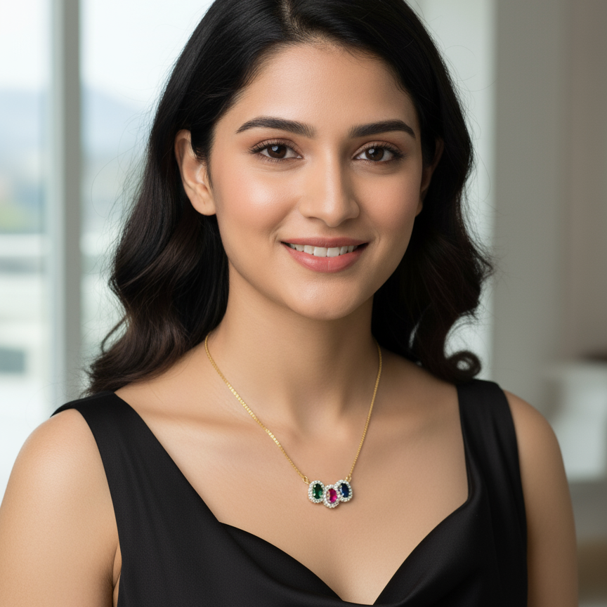 Tricolor Gemstone Pendant Chain